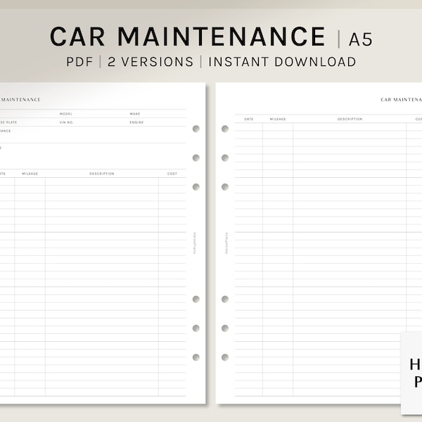 Vehicle Maintenance Tracker Printable - Etsy