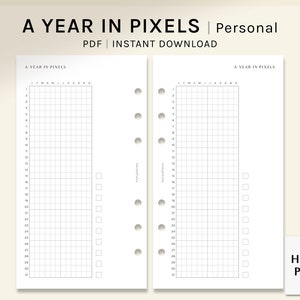 Een jaar in pixels | Persoonlijk formaat Afdrukbare Planner Inserts | Jaarlijkse Mood Tracker Template | Habit Log Overzicht Werkblad | Digitale download