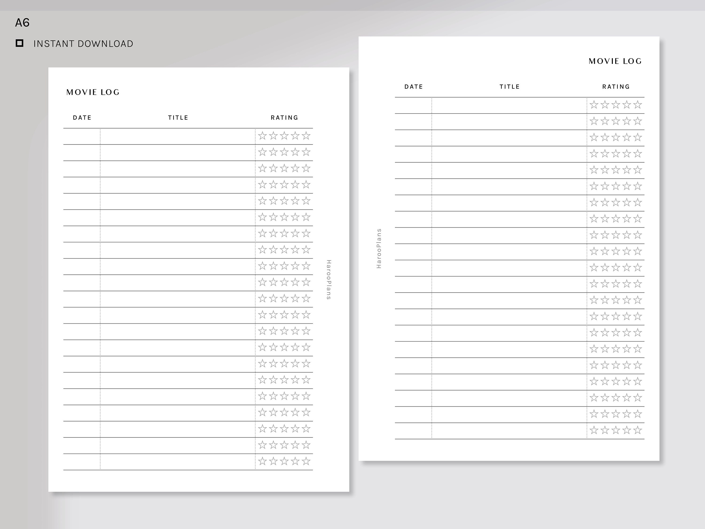 Movie Log Printable Inserts A6 Film Checklist Template PDF Etsy UK