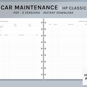 May include: A printable car maintenance log with two versions. The log includes sections for date, mileage, description, and cost. The log also includes sections for year, licensed plates, VIN, and engine. The log is titled "Car Maintenance" and is available for instant download.
