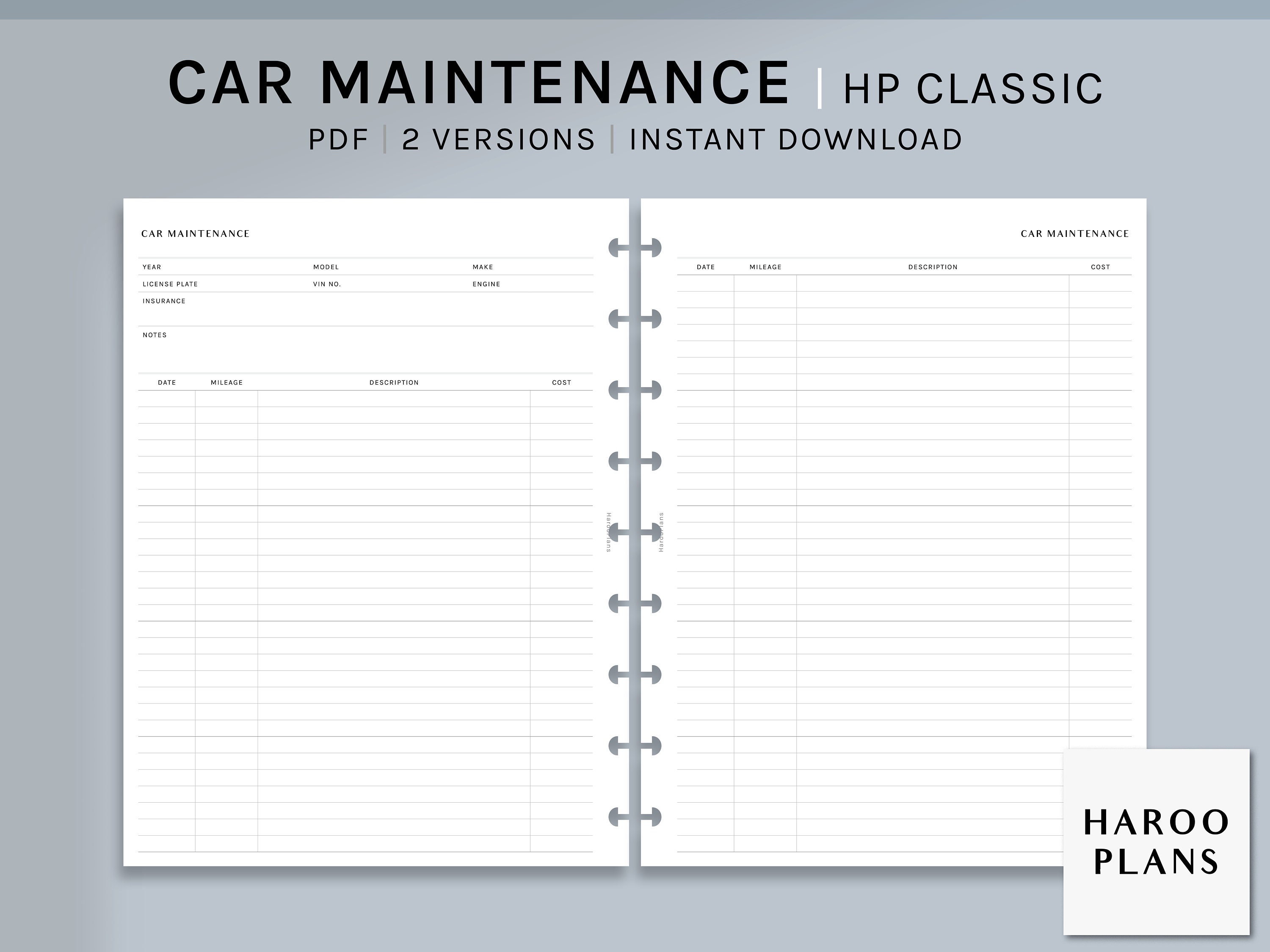 Car Maintenance | HP Classic Printable Happy Planner Inserts | Auto ...