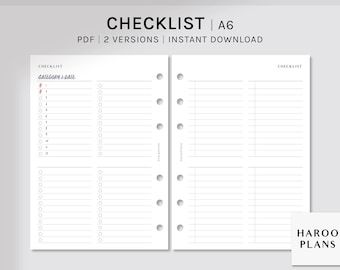 Checklisten-Blatt | A6 druckbare Kalendereinlagen | To Do Liste Vorlage | Get it Done Liste Arbeitsblatt PDF | Aufgabe Organizer | Digitaler Download