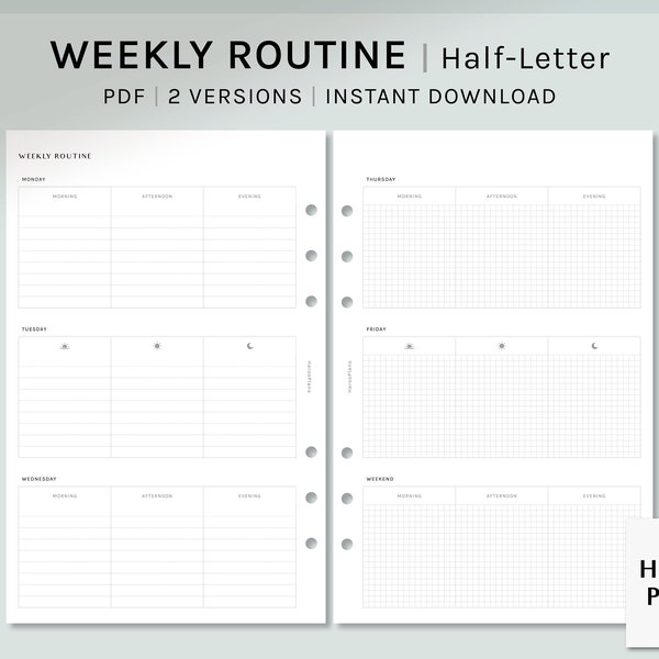 Weekly Routine | Half-Letter Printable Planner Inserts | Weekly To Do List  Template | Morning Afternoon Evening Task | Digital Download