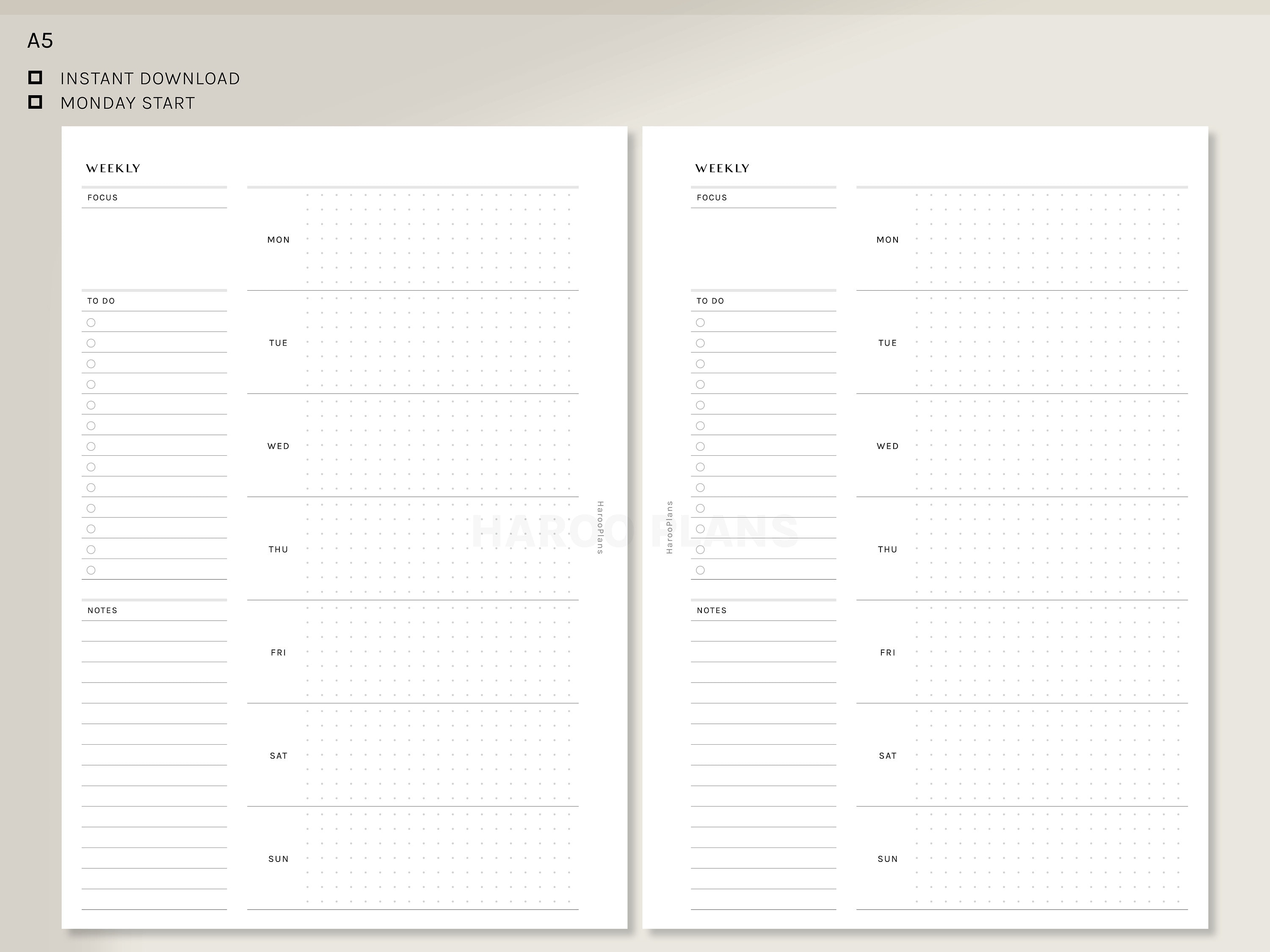 Simple Weekly Planner | A5 Printable Inserts | WO1P Week Schedule ...