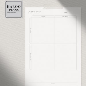 Priority Matrix | A4, US Letter Printable Planner Inserts | Urgent ...