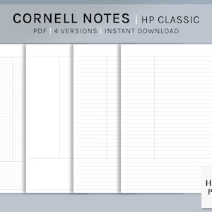 Cornell Notes | HP Classic Printable Happy Planner Inserts | Siatka, Pusty, Linia Szablon do robienia notatek | Notatki z wykładów | Pobieranie cyfrowe