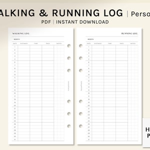 Wandelen & Hardlopen Log | Persoonlijke afdrukbare planner-inzetstukken | Gezondheid Tracker Template | Workout Fitness Journal Werkblad | Digitale download