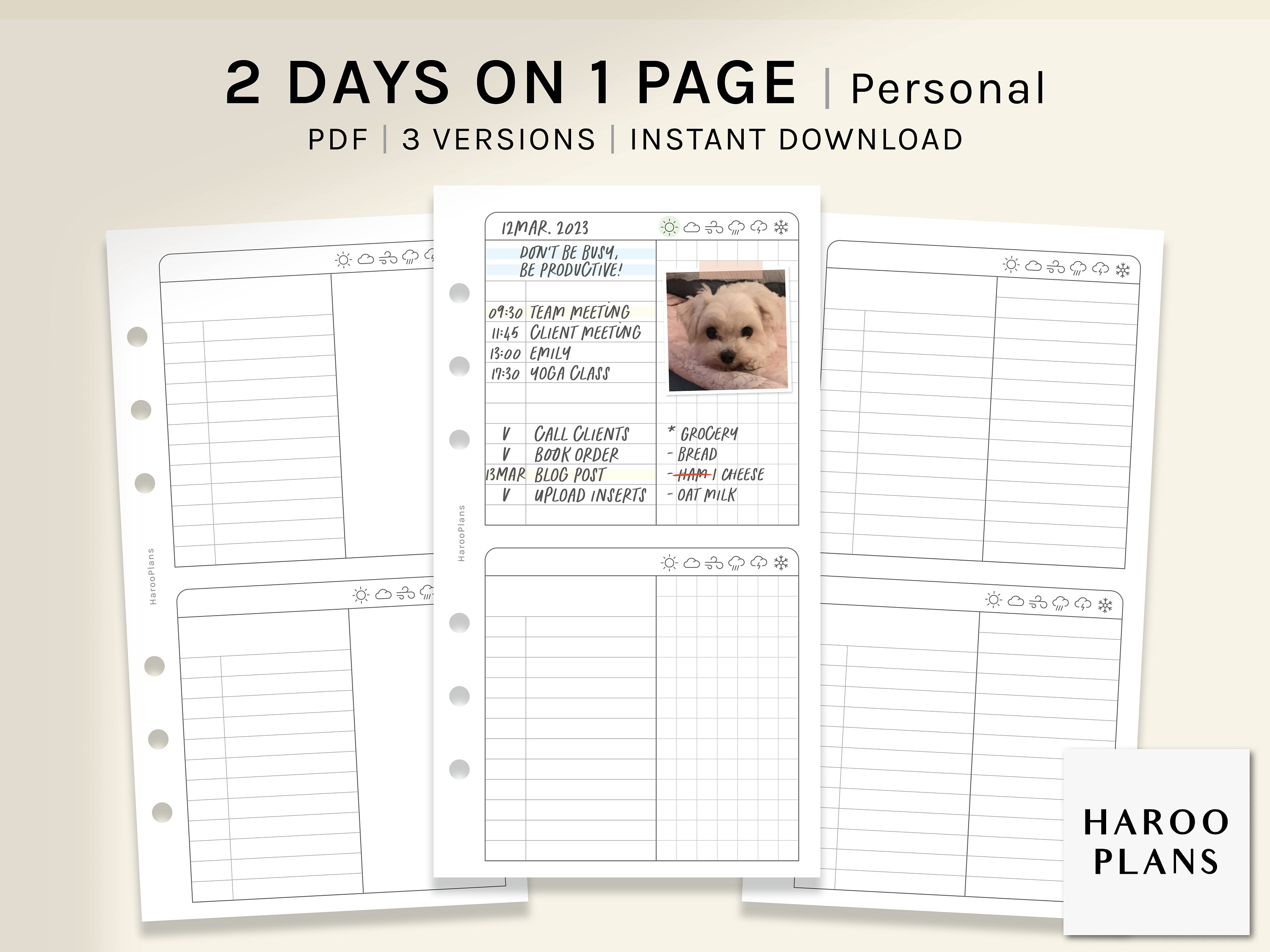 2 Days on 1 Page | Personal Printable Planner Inserts | 2D1P Daily ...