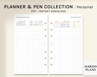 Planner & Pen Collection | Personal Size Printable Planner Inserts | Pen Swatches Tracker | Stationery Review Log Sheet | Digital Download