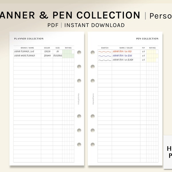 Planer & Pen Collection | Personal Size Druckbare PlanerEinlagen | Pen Swatches Tracker | Briefpapier | Digitaler Download