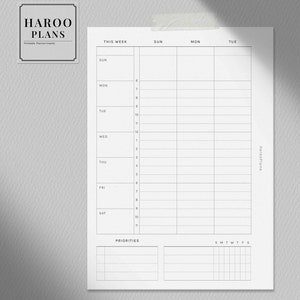 WO2P Schedule | A6 Rings Printable Planner Inserts | Simple Weekly ...
