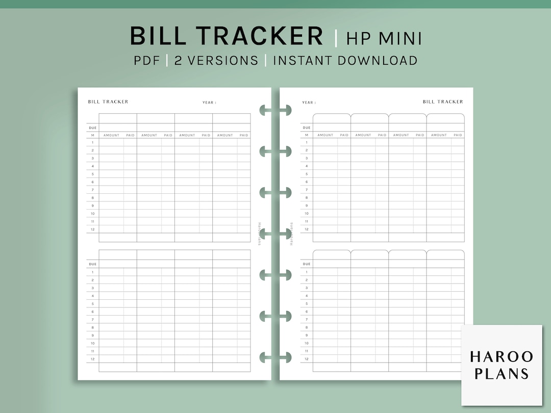 Bill Tracker | HP Mini Printable Happy Planner Inserts | Spending Log ...