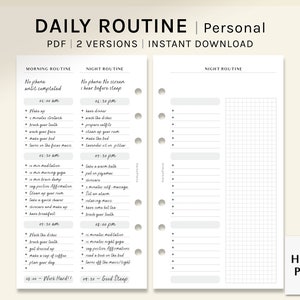 Daily Routine | Personal Size Printable Planner Inserts | Morning and Night Schedule Template | To Do List Sheet PDF | Digital Download