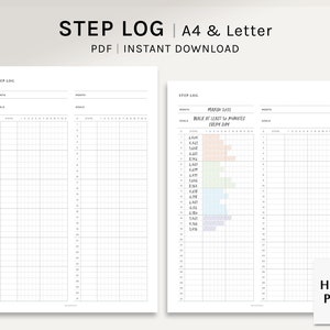 Stappenlogboek | A4, US Letter afdrukbare planner insteekkaarten | Sjabloon voor gezondheidsdagboek | Wandeltracker | Fitnessopberger pdf | Digitale download