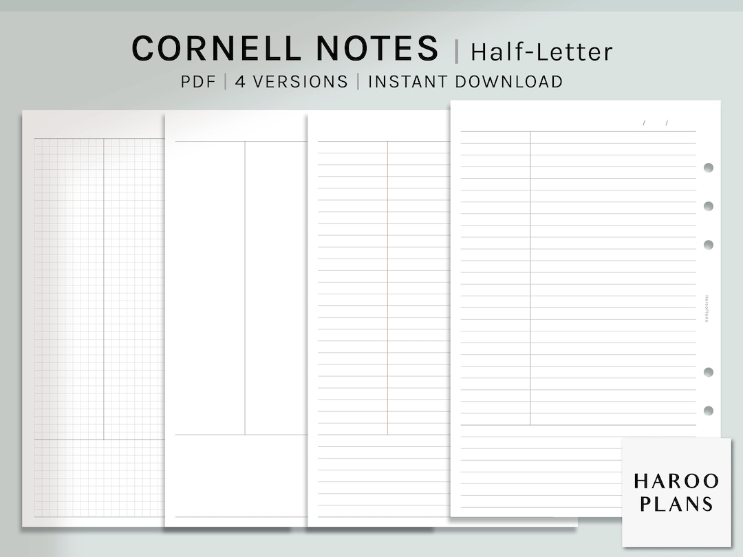 Cornell Notes | Half-letter | Printable Planner Inserts Template | Grid ...