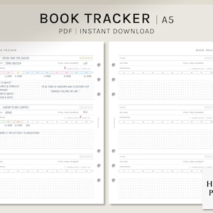 Tracker libri / Inserti pianificatori stampabili A5 / Modello registro progressi di lettura PDF / Foglio di monitoraggio abitudini di lettura semplice / Download digitale