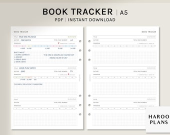 Book Tracker | A5 Printable Planner Inserts | Reading Progress Log Template PDF | Simple Reading Habit Tracker Sheet | Digital Download