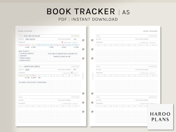 Book Tracker | A5 Printable Planner Inserts | Reading Progress Log Template PDF | Simple Reading Habit Tracker Sheet | Digital Download