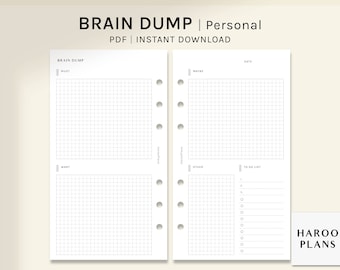 May include: A printable brain dump planner page with sections for "Must", "Want", "Maybe", "Other", and a to-do list. The page is designed for use with a personal planner.