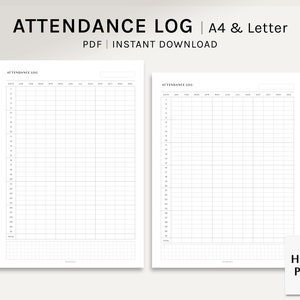 Attendance Log Sheet | A4, US Letter Printable Planner Inserts | Homeschool Student Template | Homeschooling Tracker PDF | Digital Download