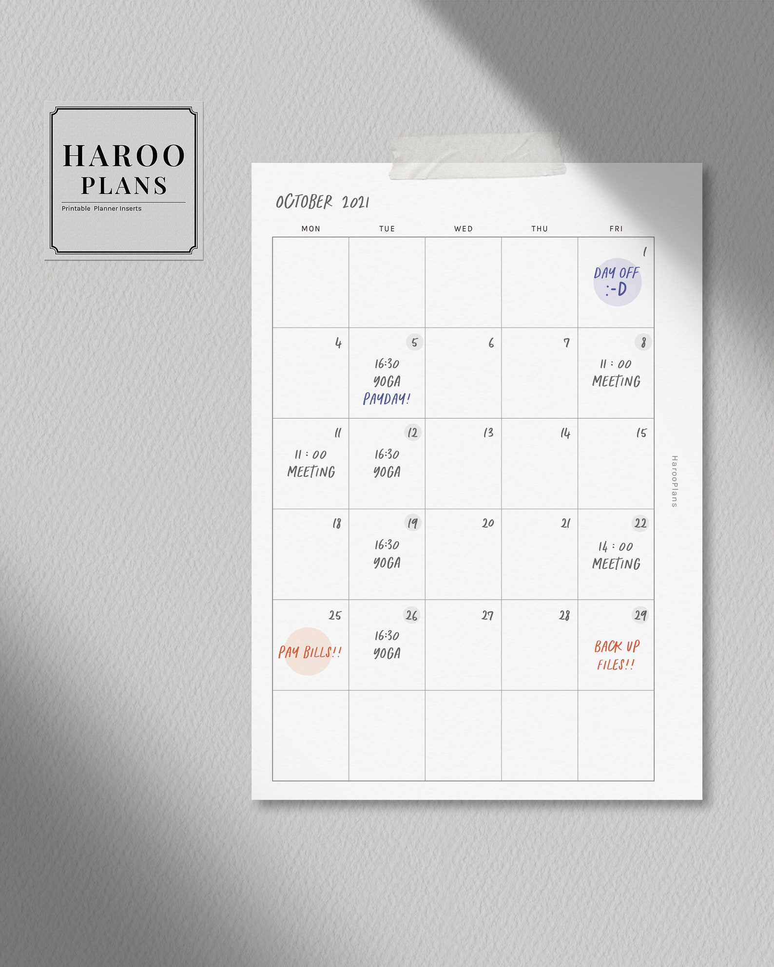 Undated Monthly Planner | Personal Wide Printable Inserts | Simple MO2P ...