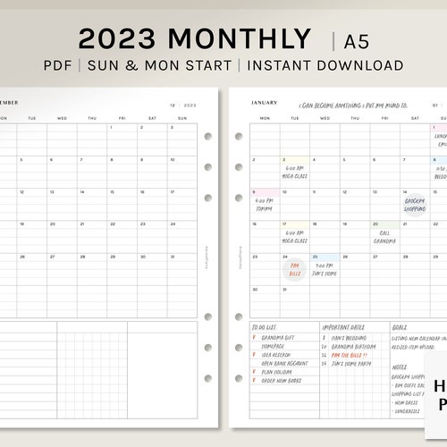 A5 Inserts 2023 Weekly Planner PDF Printable Refill Weekly Etsy