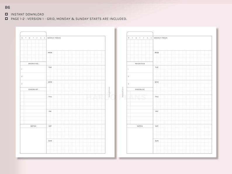 Undated Weekly B6 Ring Printable Planner Inserts WO1P - Etsy