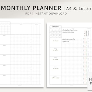 Planificador mensual / A4, US Letter Printable Inserts / MO1P Month Organizer Template / 5 Weeks Planning Sheet / Task Tracker / Digital Download