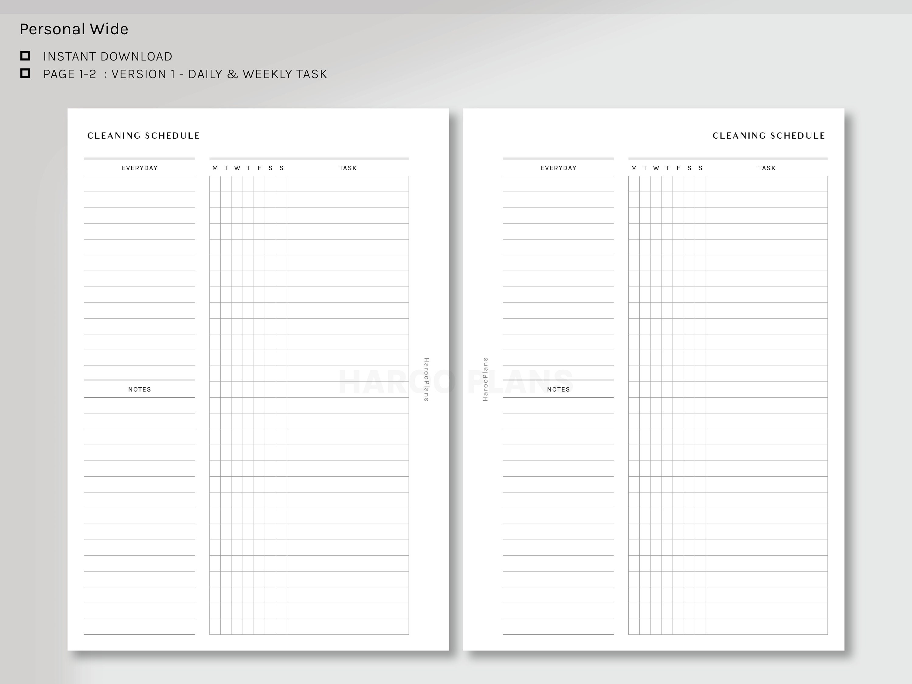 Cleaning Schedule | Personal Wide Printable Planner Inserts ...