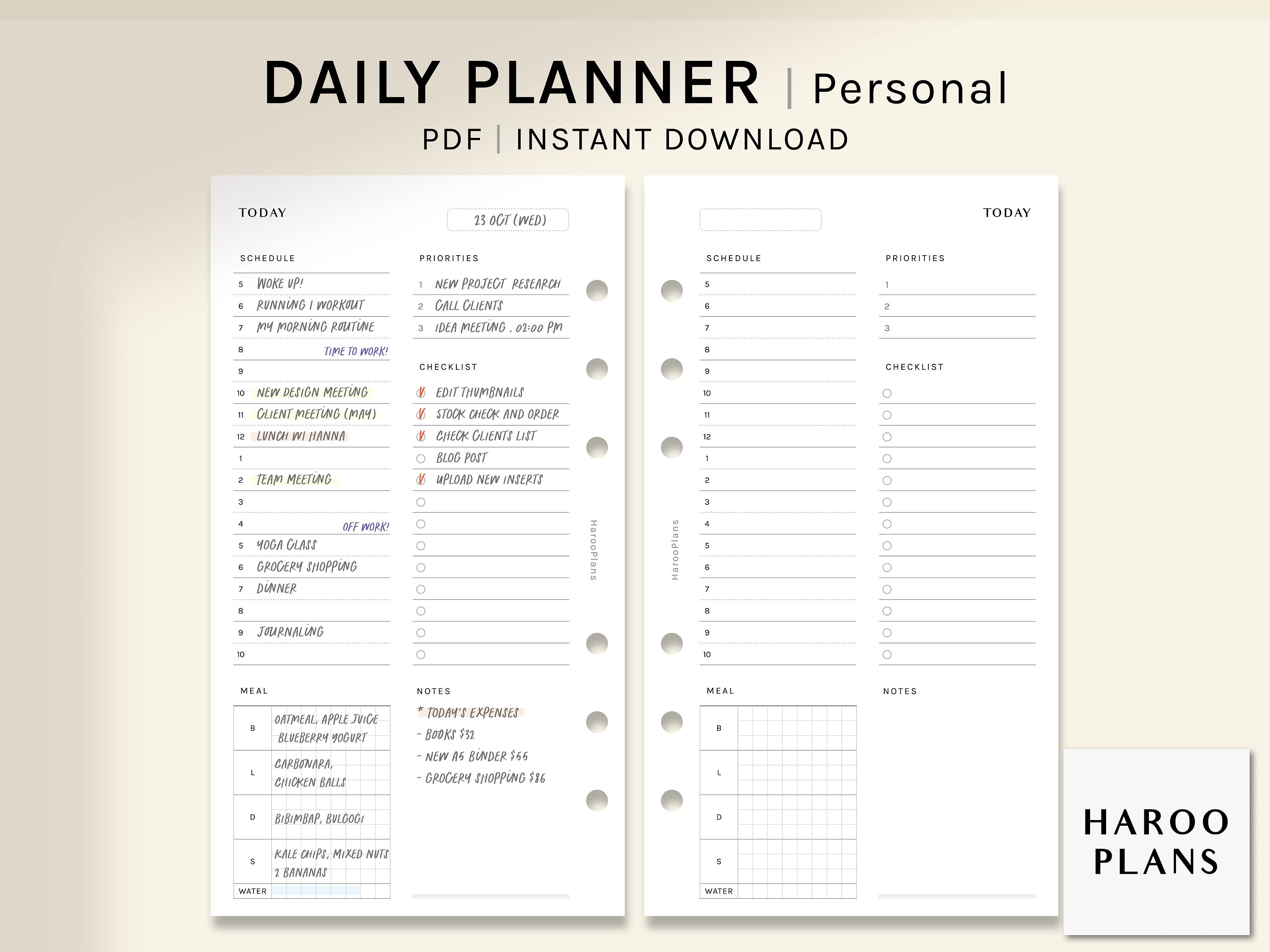 Paper Daily To Do List Digital PDF Personal wide Planner Download ...