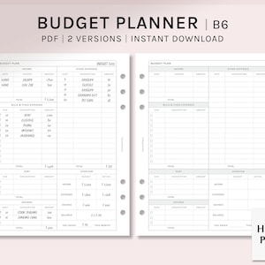 Budget Planner | B6 Ring Printable Planner Inserts | Finance Template Sheet | Income and Expense Tracker Layout Money Log | Digital Download