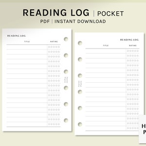 Registro di lettura / Inserti per planner stampabili con anello tascabile / Modello di book tracker PDF / Fogli di layout per elenco di recensioni di libri semplici / Download digitale