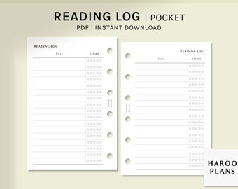 Reading Log | Pocket Ring Printable Planner Inserts | Book Tracker Template PDF | Simple Book Review List Layout Sheets | Digital Download