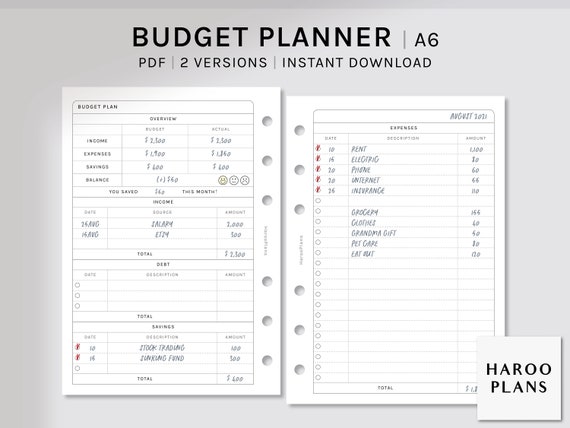 A6 Inserts : Budget Planner Budget Tracker Budget Printable 