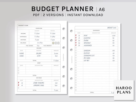 Budget Planner A6 Printable Planner Inserts Finance | Etsy