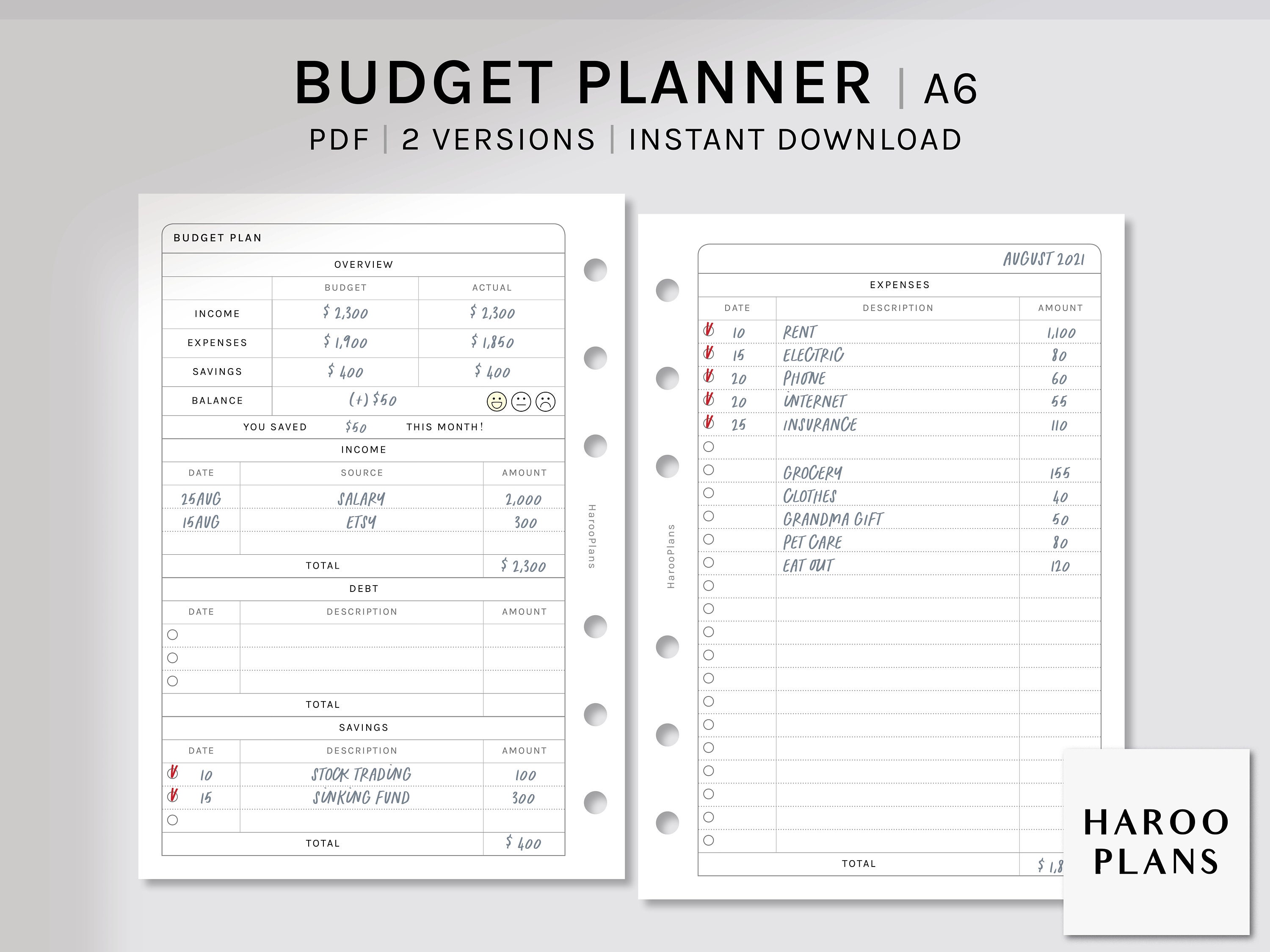 Budget Planner A6 Printable Planner Inserts Finance Template Sheet Income  and Expense Tracker Layout Money Log Digital Download 