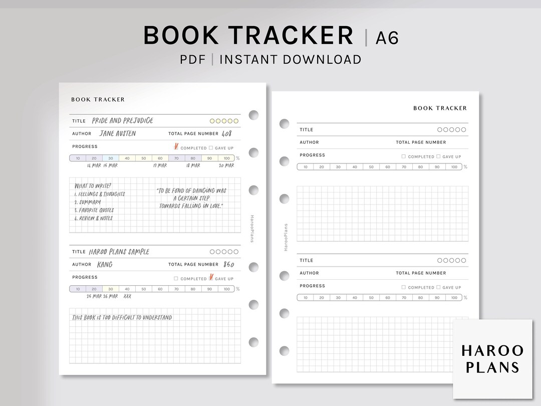 Book Tracker | A6 Printable Planner Inserts | Reading Progress Log ...