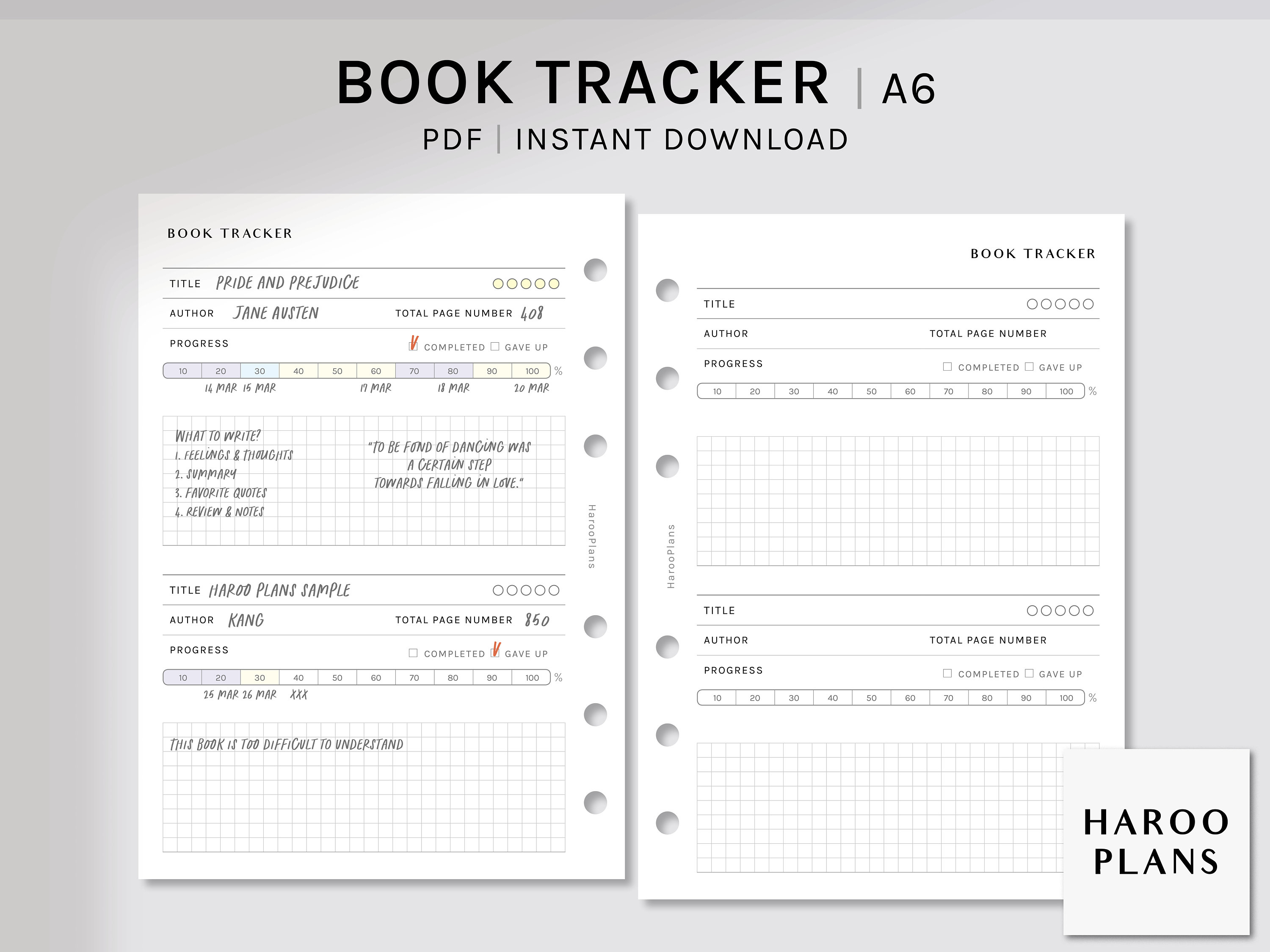 Book Tracker | A6 Printable Planner Inserts | Reading Progress Log ...
