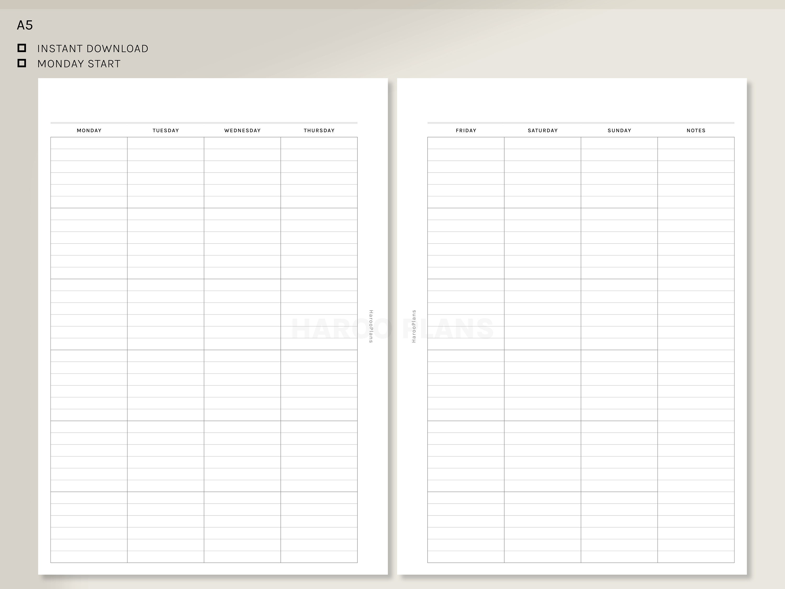 Undated Monthly | A5 Printable Planner Inserts | Blank Calendar ...