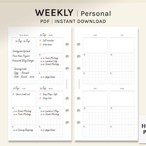 Weekly Planner | Personal Size Printable Inserts | WO2P Layout Template | Week on two page | Schedule Organizer Worksheet | Digital Download
