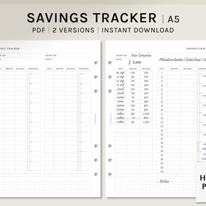 Savings Tracker | A5 Printable Planner Inserts | Financial Journal Template | Sinking Funds Log | Money Organizer PDF | Digital Download