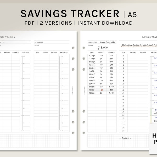 Savings Tracker | A5 Printable Planner Inserts | Financial Journal Template | Sinking Funds Log | Money Organizer PDF | Digital Download