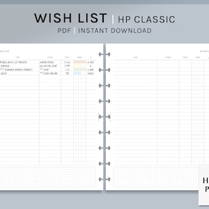 Wunschliste | HP Classic Happy Kalender-Einlagen | Wunschliste Vorlage | Shopping Tracker Bogen | Dinge zu kaufen PDF | Digitaler Download