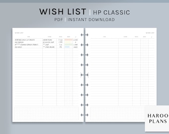 Wish List | HP Classic Printable Happy Planner Inserts | Wishlist Template | Shopping Tracker Sheet | Things To Buy PDF | Digital Download