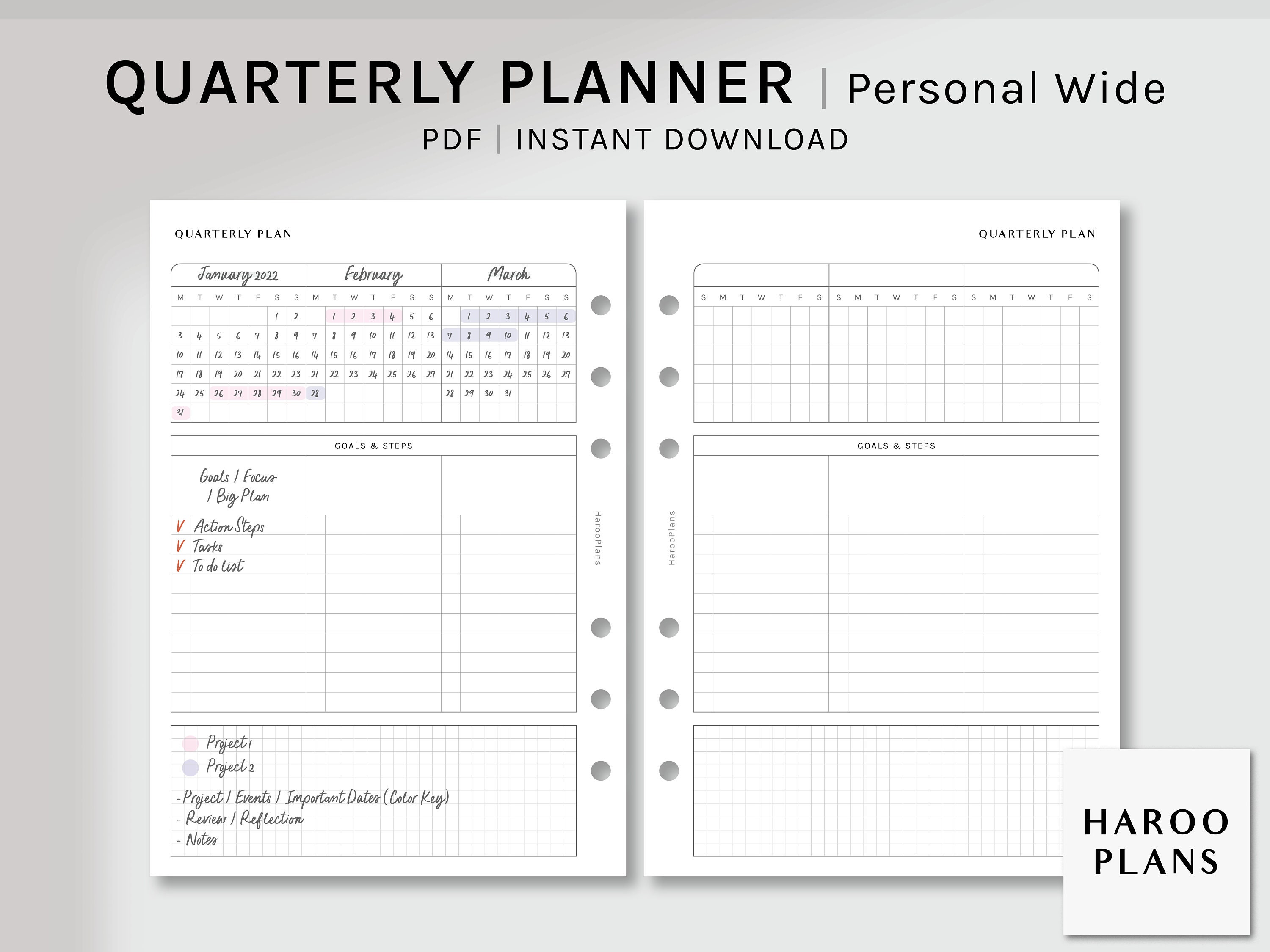 Quarterly Planner Personal Wide Printable Inserts 3 Month Etsy