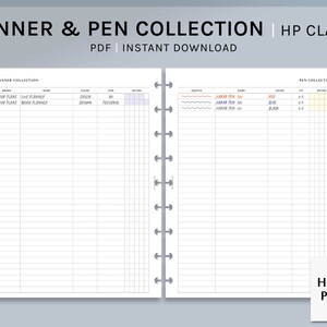 Planner & Pen Collection | HP Classic Printable Inserts | Pen Color Swatches Tracker | Stationery Review Log Sheet PDF | Digital Download