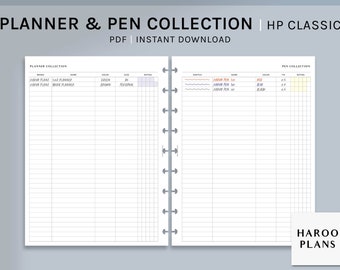 Planner & Pen Collection | HP Classic Printable Inserts | Pen Color Swatches Tracker | Stationery Review Log Sheet PDF | Digital Download