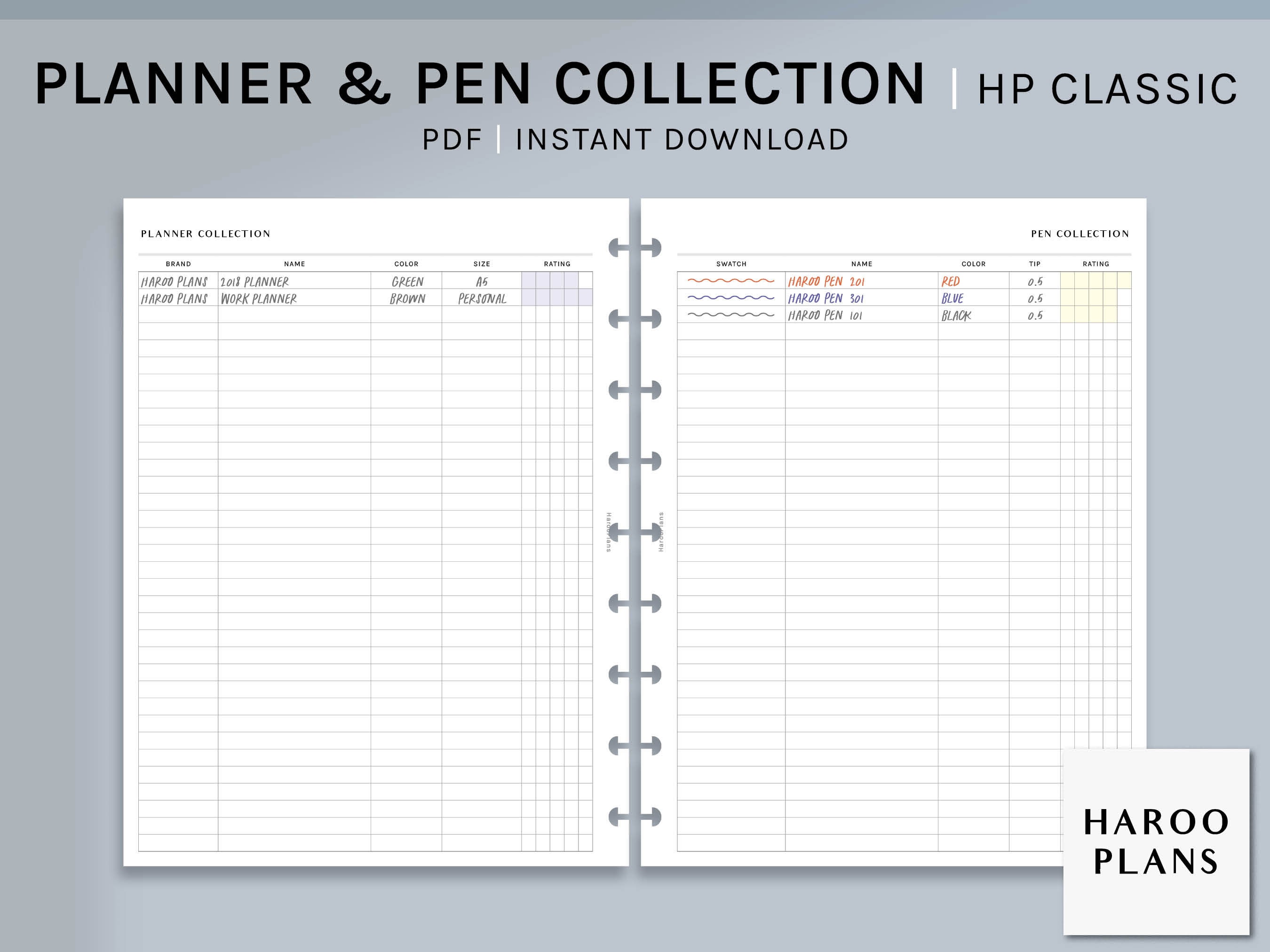 Planner & Pen Collection | HP Classic Printable Inserts | Pen Color ...