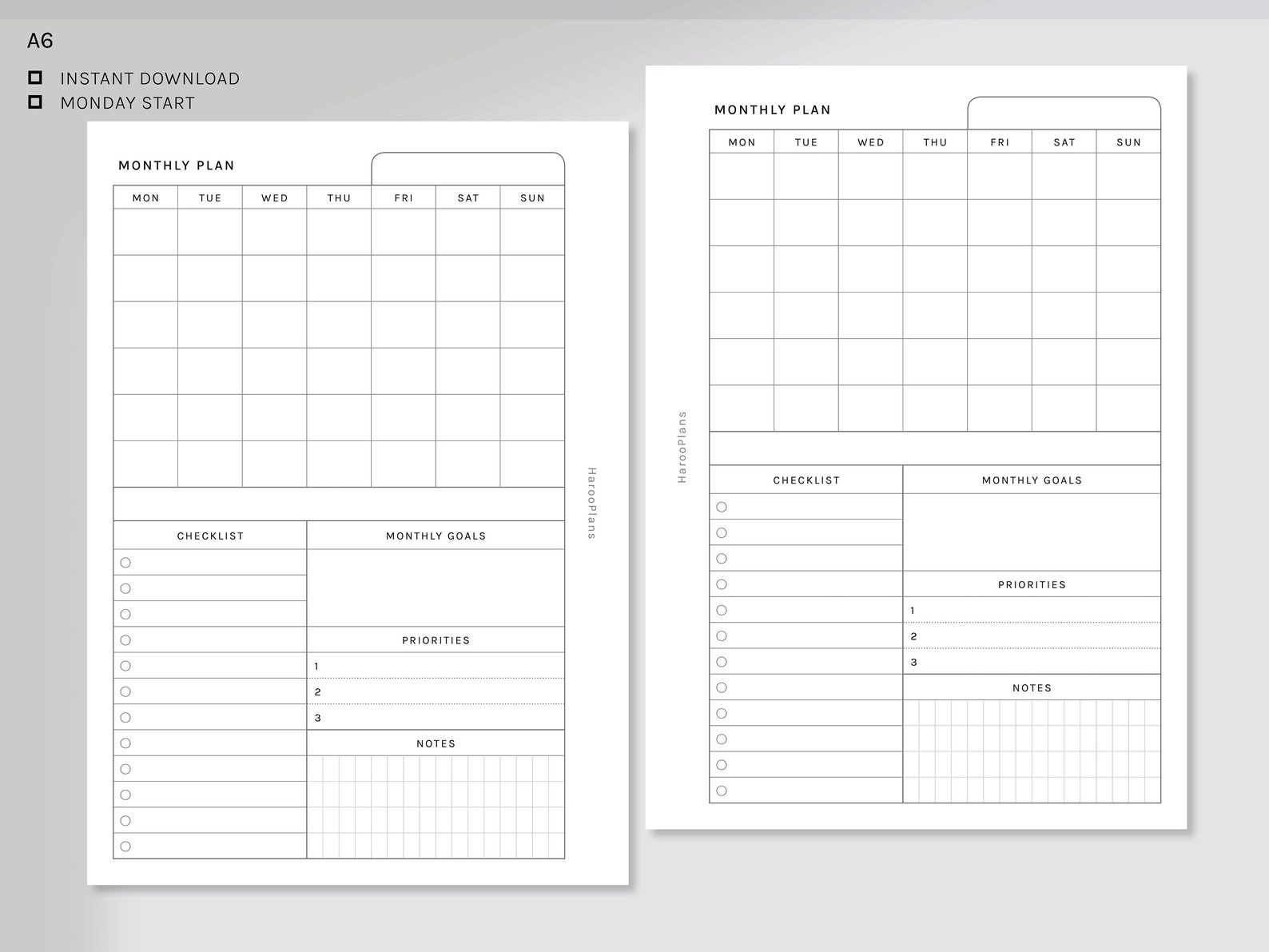 Monthly Overview A6 Printable Planner Inserts MO1P Layout - Etsy
