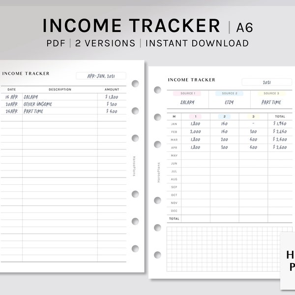 Income Tracker | A6 Printable Planner Inserts | Money Log Template Sheet | Financial Planning | Yearly Income Overview | Digital download